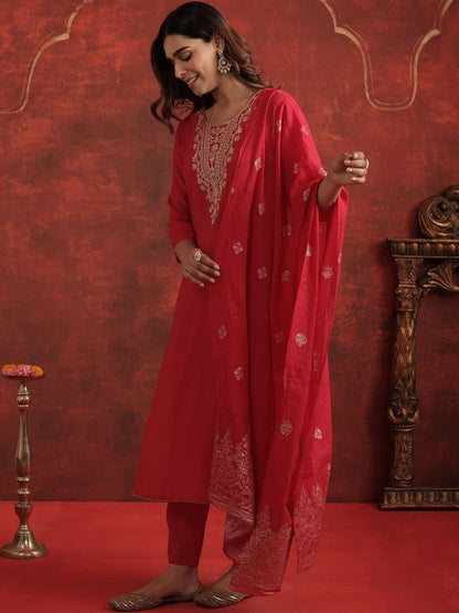 Women Ethnic Motifs Embroidered Regular Thread Work Kurta with Trousers & Dupatta