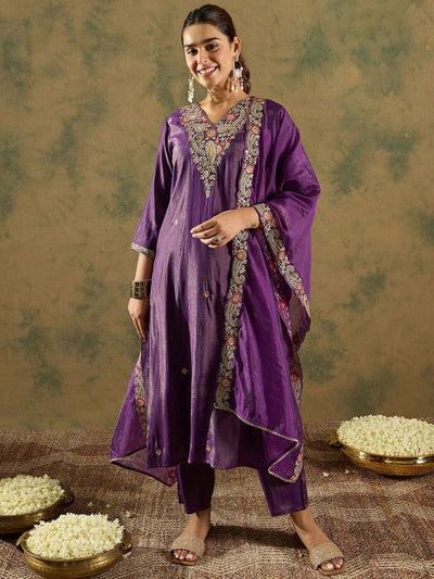 Indyancart IE Ethnic Motifs Embroidered Kurta With Trousers & Dupatta