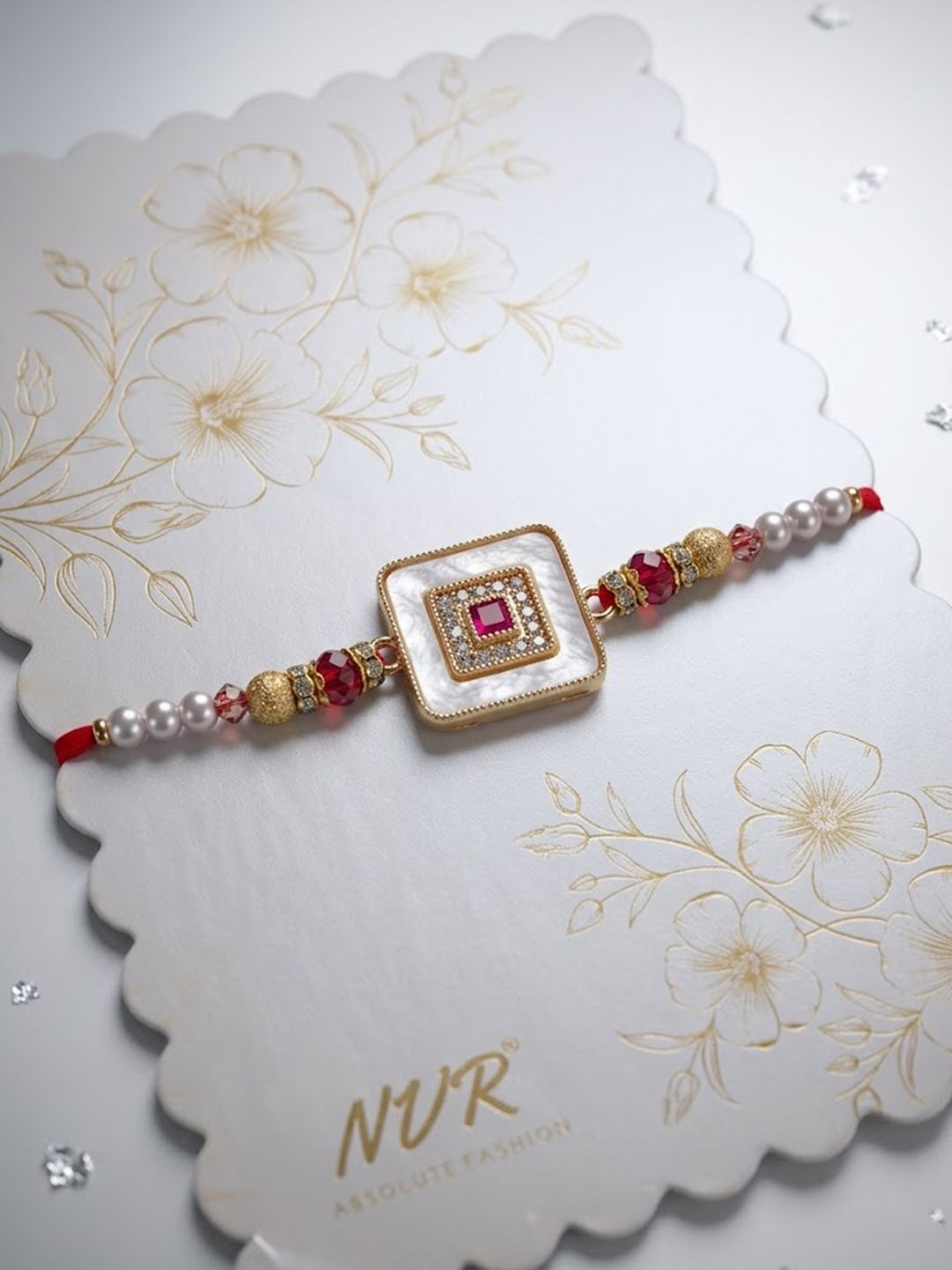 Anouk Square Design Multicolor Artificial Stones & Pearls Thread Rakhi With Roli Chawal