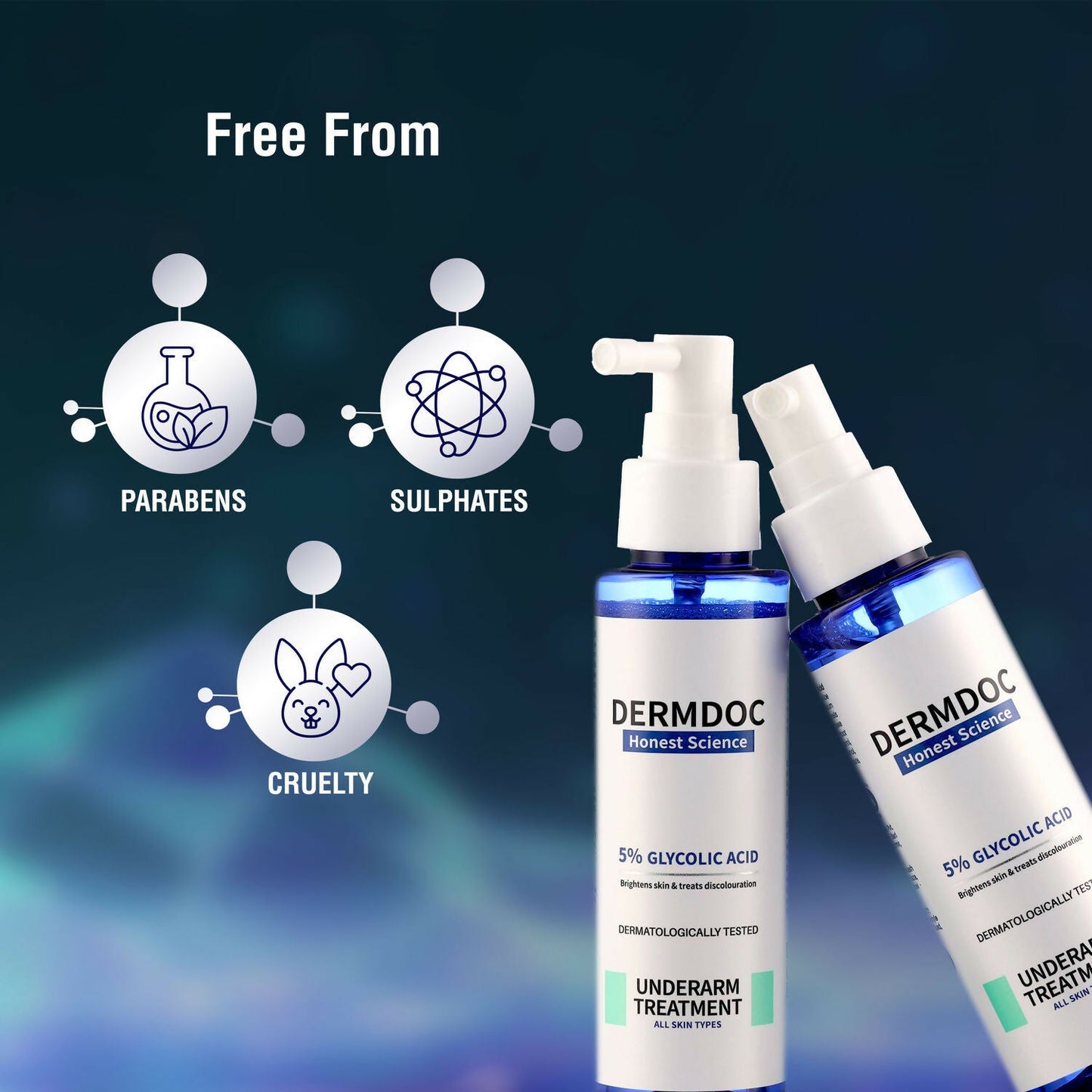 Dermdoc 5% Glycolic Acid Under Arm Treatment cream in a white jar, designed for skin brightening and exfoliation under the arms.