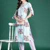 Indyancart IE Indo era Printed Pure Cotton V Neck Top With Trousers Co-Ords Set