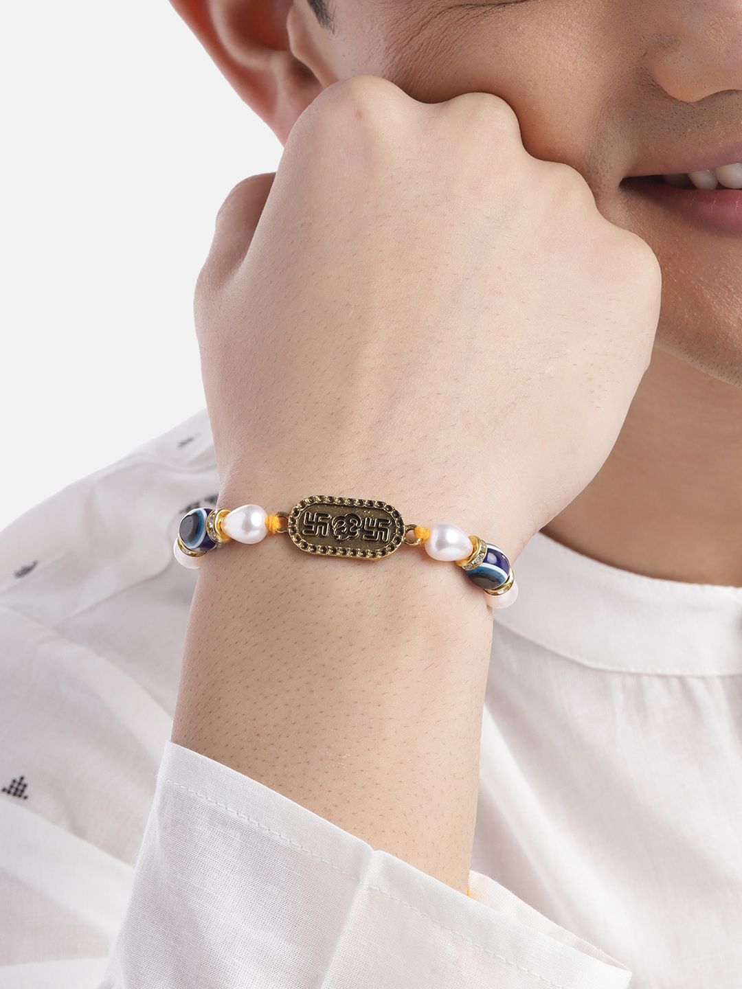 Anouk Unisex Set of 2 Beaded Bhai Bhabhi Rakhis With Roli & Chawal
