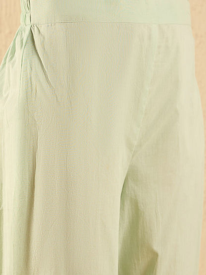 Indyancart IE Women Ethnic Motifs Printed Regular Chikankari Kurta with Trousers & With Dupatta