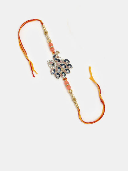 Anouk Unisex Set Of 2 Multicolor Peacock Design Stone & Beaded Bhaiya Bhabhi Rakhi