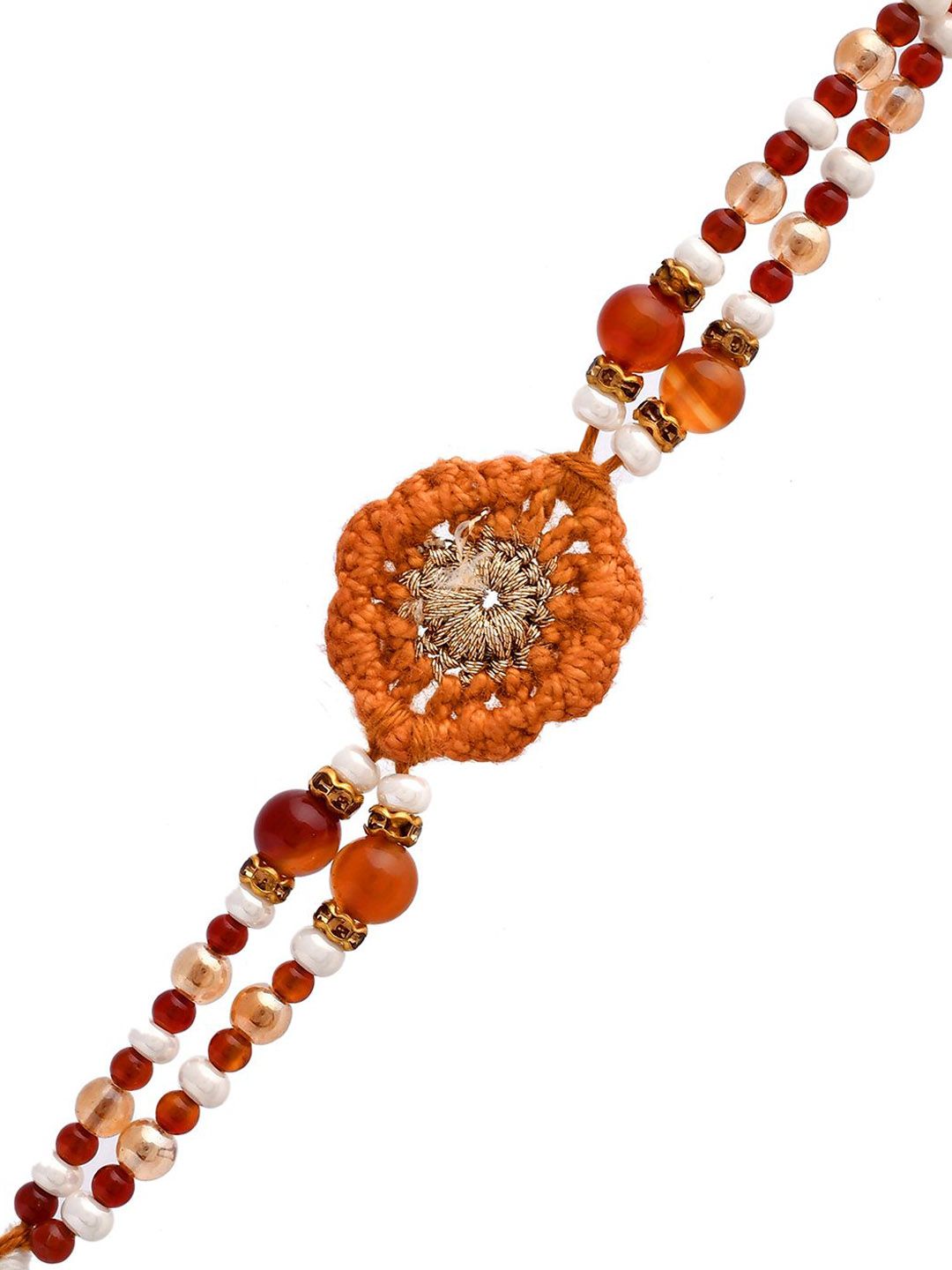 Anouk Brown Wool Knitted & Beaded Rakhi With Roli Chawal & Greeting Card