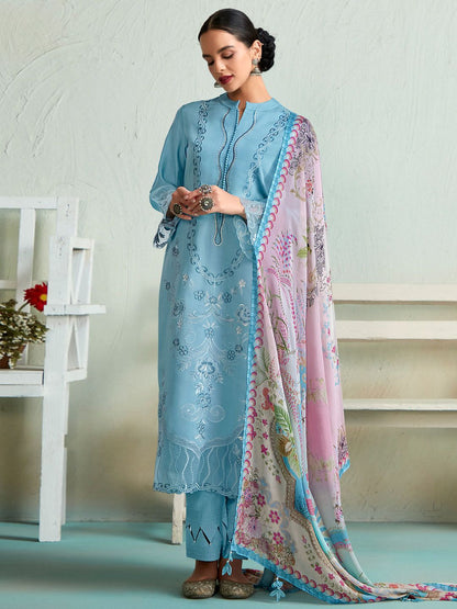 Indyancart IE Women Floral Embroidered Regular Thread Work Kurta with Trousers & Dupatta