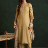 Indyancart IE Floral Embroidered Thread Work Kurta With Trousers & Dupatta