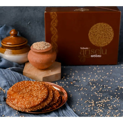 Vellanki Foods Ariselu South Indian sweet made with rice and jaggery, traditional Andhra style Ariselu, crispy and golden brown