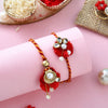 Dhiyona Red Pearl-Beaded Bhaiya Bhabhi Rakhi With Roli Chawal & Greeting Card