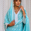 Indyancart IE Women Ethnic Motifs Embroidered Regular Chikankari Pure Cotton Kurta with Trousers & With Dupatta
