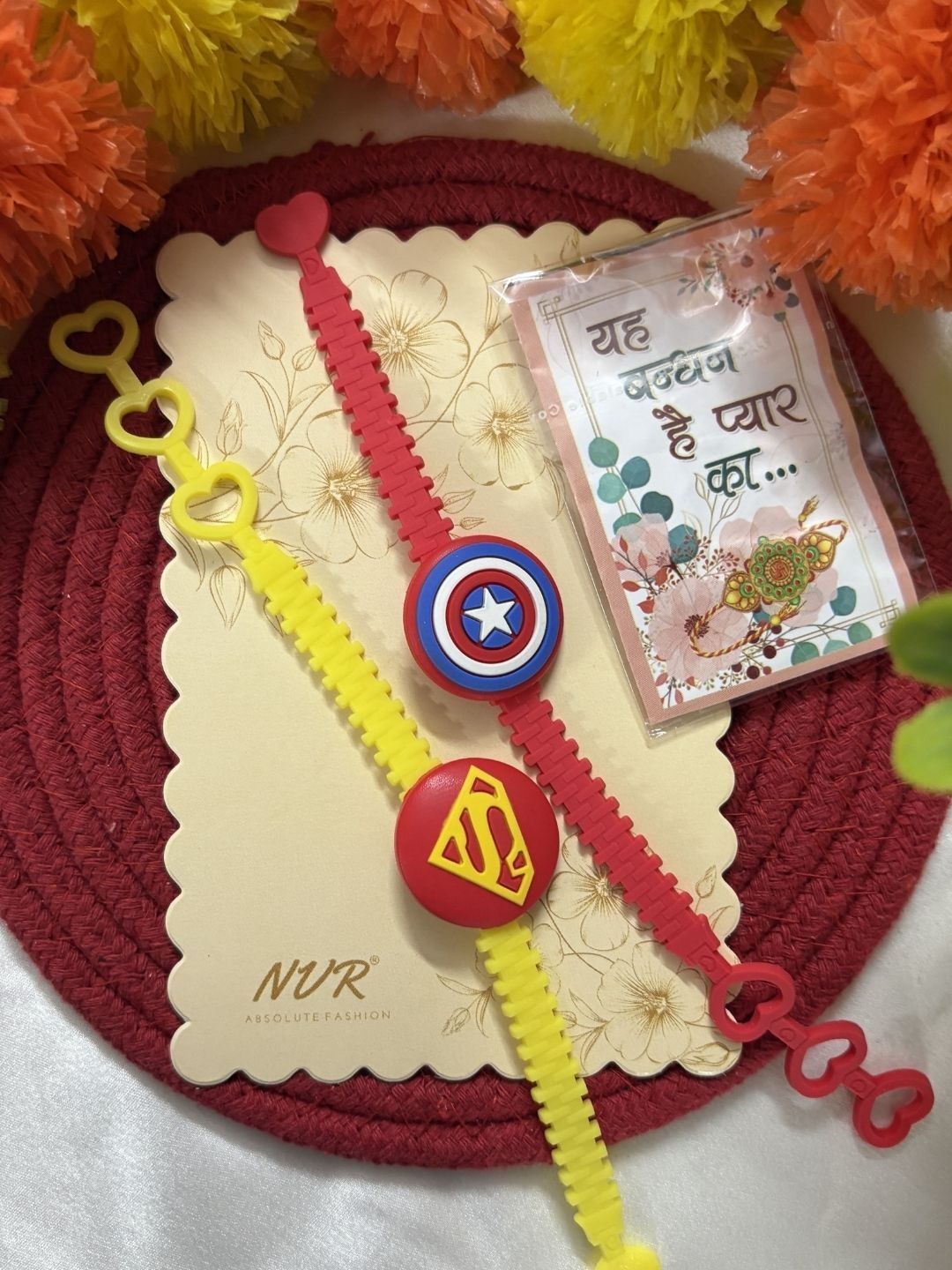 Anouk Set Of 2 Superhero Kids Rakhi With Roli Chawal Chandan Mishri