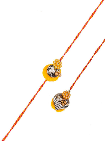 Anouk Gold Toned Beaded Bhaiya Bhabhi Thread Rakhis With Roli, Chawal & Greeting Card