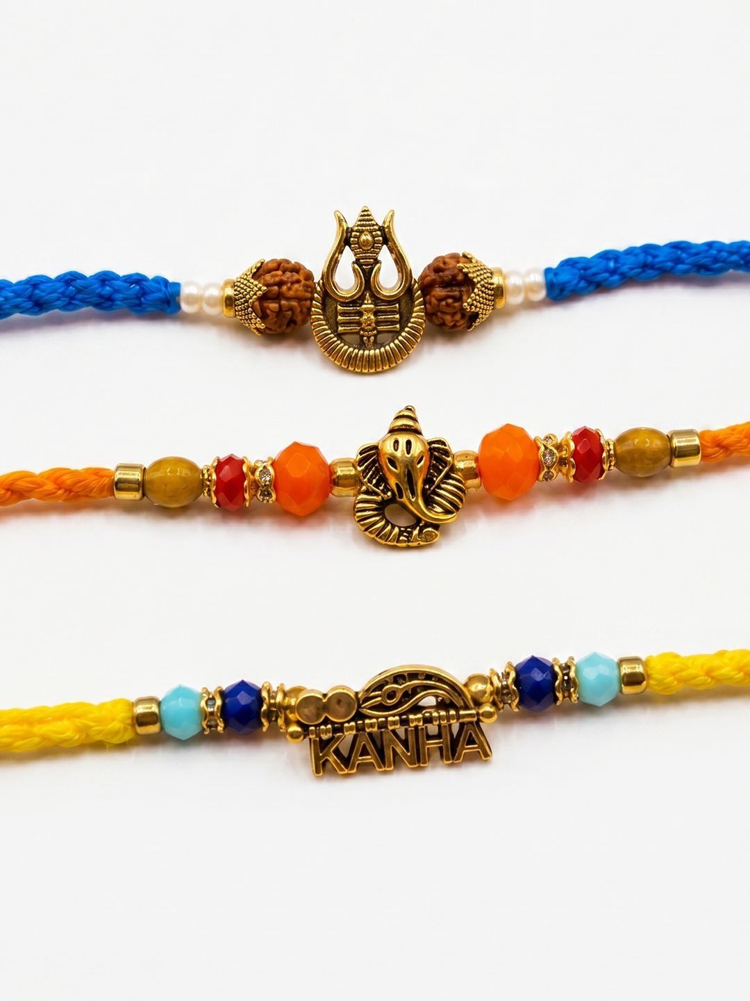 Anouk Set Of 3 Rudraksh Religious Rakhi Thread Rakhi Roli Chawal Chandan Mishri