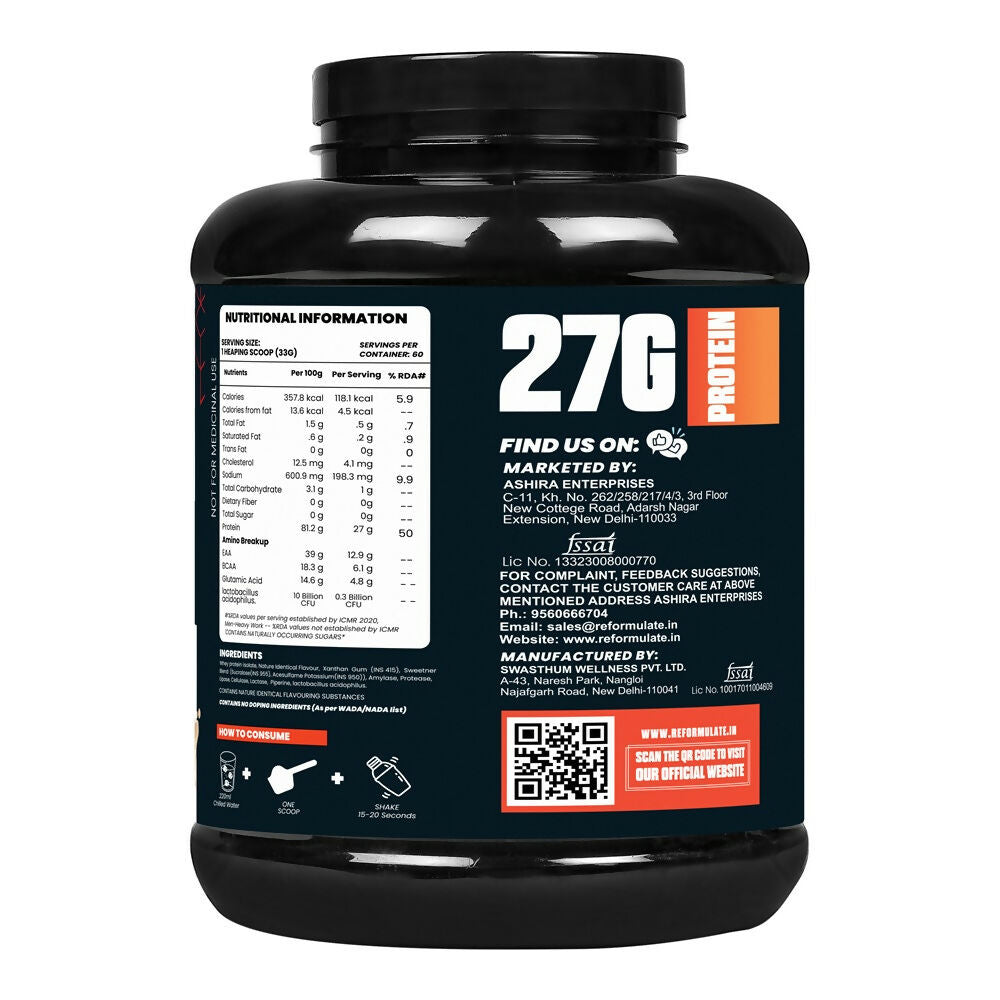 Reformulate I Isoform I Whey Isolate I Your Daily Meal Replacement Formula I 27G Protein | 6.1G BCAA | 12.9G EAA | O g Sugar - Malai Kulfi