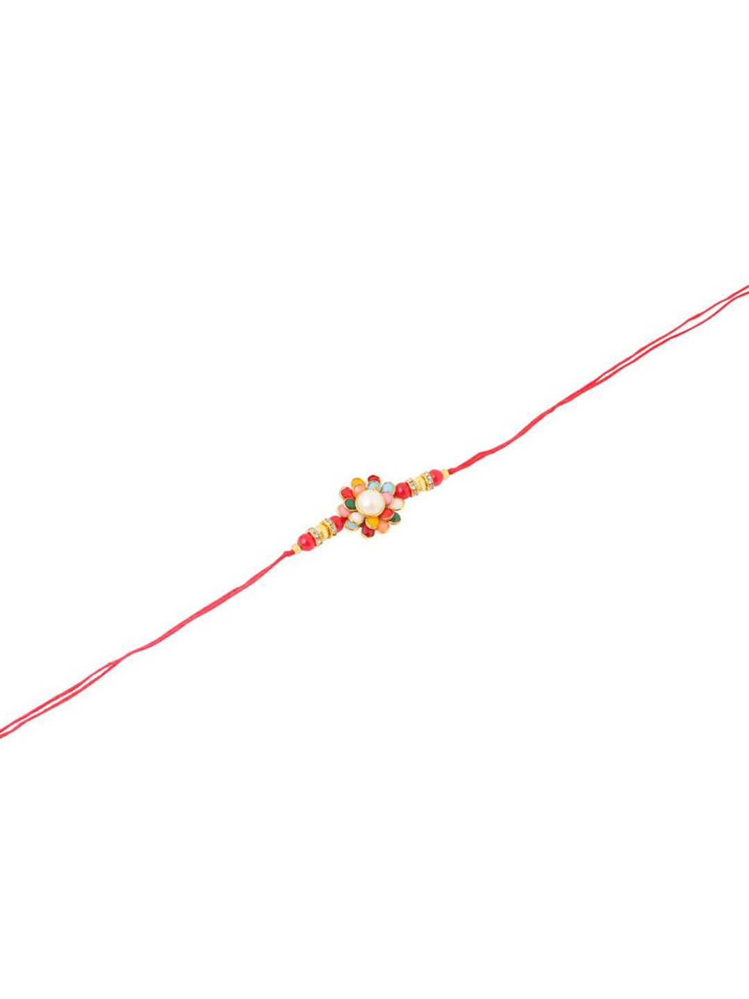 Anouk Stones Studded & Beaded Floral Design Thread Rakhi With Roli Chawal Chandan & Mishri