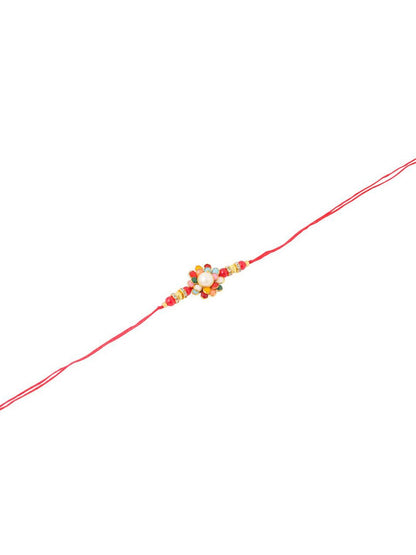 Anouk Stones Studded & Beaded Floral Design Thread Rakhi With Roli Chawal Chandan & Mishri
