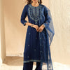 Dhiyona IE Women Floral Embroidered Regular Thread Work Kurta with Trousers & Dupatta