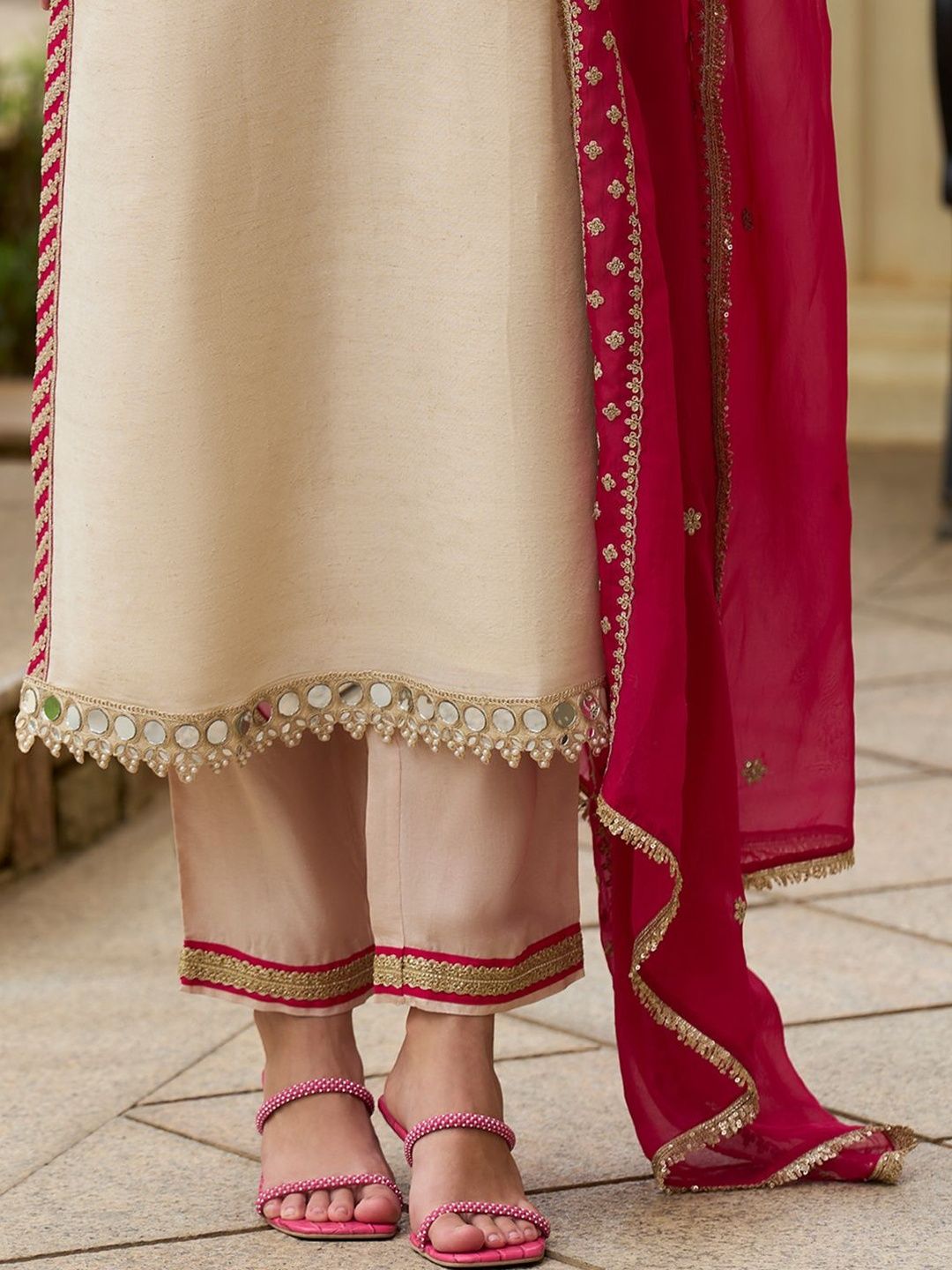 Women Ethnic Motifs Embroidered Regular Mirror Work Kurta with Trousers & With Dupatta
