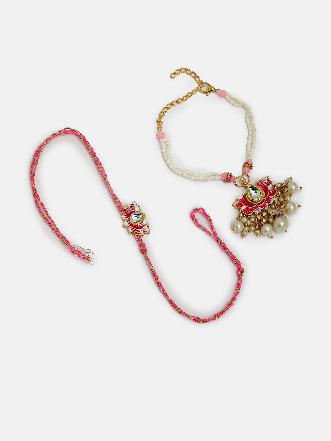 Anouk Pack Of 2 Kundan Studded & Beaded Bhaiya Bhabhi Rakhi With Roli Chawal