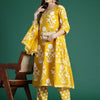 Indyancart IE Floral Printed Mirror Work Pure Cotton Kurta With Trousers & Dupatta