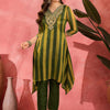 Dhiyona SN Women's Striped V-Neck Thread Work A-Line Asymmetric Kurta & Trousers