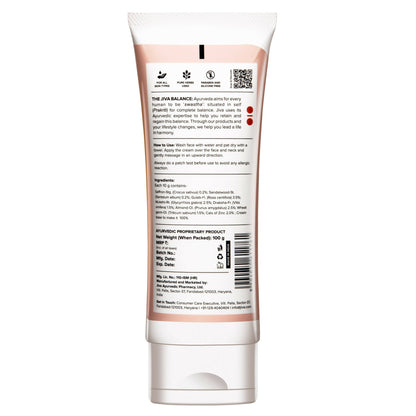 Jiva Ayurveda Saffron Face Cream jar showing the cream's smooth texture and saffron-infused formula in a natural skincare setting.