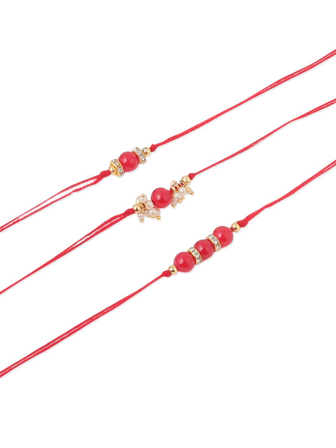 Anouk Men Set Of 3 Red Artificial Beads & Pearls Thread Rakhi