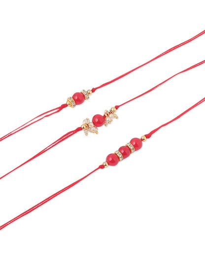 Anouk Men Set Of 3 Red Artificial Beads & Pearls Thread Rakhi