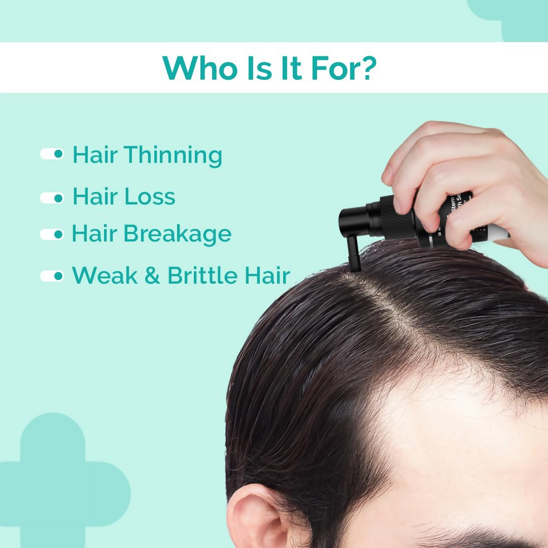 The Derma Co 20% Actives Peptide Stem Cell Hair Growth Serum bottle with dropper for nourishing scalp and promoting hair growth.