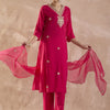 Dhiyona IE Ethnic Motifs Embroidered V-Neck Thread Work Kurta With Trousers & Dupatta
